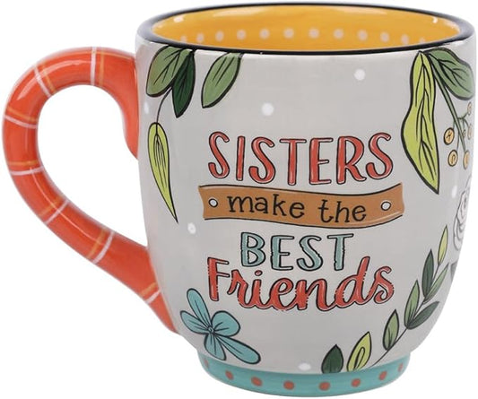 Hand-Painted Best Friends Sisters Ceramic Coffee Mug - 16oz Mugs for Hot Chocolate and Tea, Ideal Christmas Gift for Sister or Best Friend, Great for Kitchen and Home Decoration