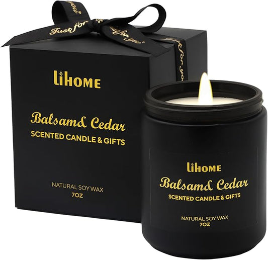 Candles for Men - Room Decor for Men, Gifts for Men, Natural Soy Wax Candles for Home Scented, Balsam Cedar Black Candles