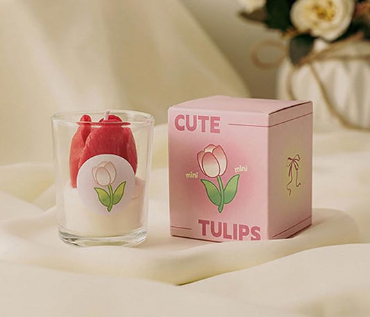 Tulip Flower Healing Scented Candle Glass Jar,110G Handmade Flower Bouquet Scented Soy Wax Aroma Decorative Candle for Table Photo Prop Gift,Prefect for Meditation Stress Relief Mood (Red)