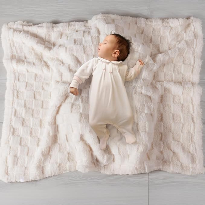 Soft Checkered Baby Blankets for Unisex Girls or Boys Breathable Gender Neutral Nursery Double Layer Blankets with Dotted Backing for Newborn Toddlers (30??X 40??