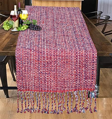 Urban Villa Table Runner 100%Cotton Two Tone Tablerunner Home Kitchen Dining Décor Table Runner 14''x72''Red/Blue/White Table Runner with Fringes Cocktail Party Wedding BBQ's Everyday use Table Runner