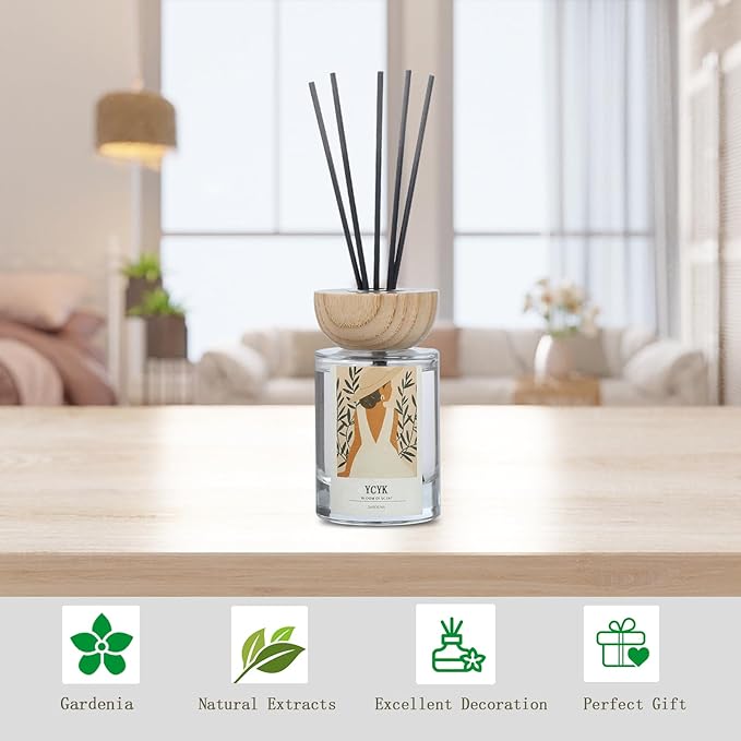 Reed Diffuser Set, 4oz(120ml) Jasmine&Gardenia Natural Scent Oil Diffusers Home Fragrance with Reed Diffuser Sticks for Home Office Bathroom Aromatherapy Decor