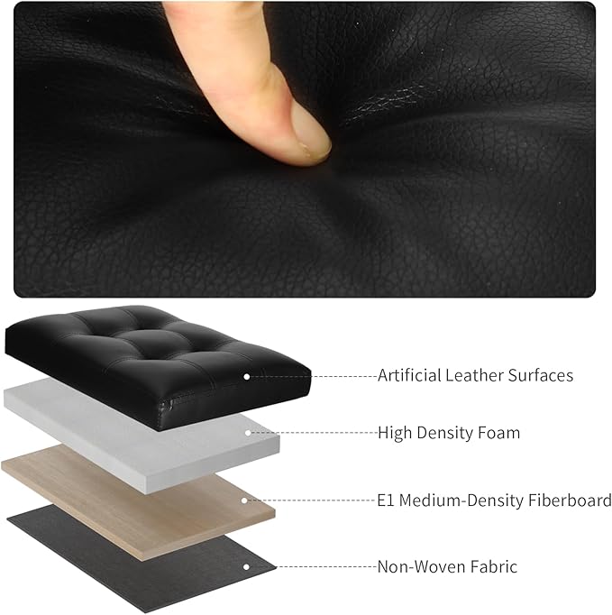Storage Ottoman Foot Rest Stool with Thicker Foam Padded Seat. Foldable Leather Footstool Bench. Small Ottoman with Storage for Living Room Bedroom Coffee Table 350 lbs, 17x13x13in, Black