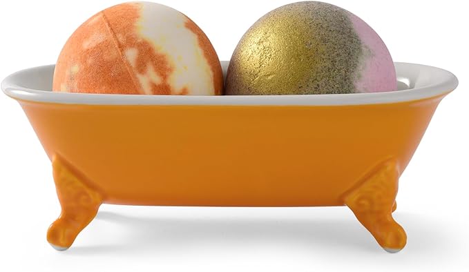 6.5" Ceramic Mini Decorative Clawfoot Bathtub Bar Soap Dish, Kitchen Sponge Holder and Shower Tray for Bathroom, 1 Pack(Golden Yellow)