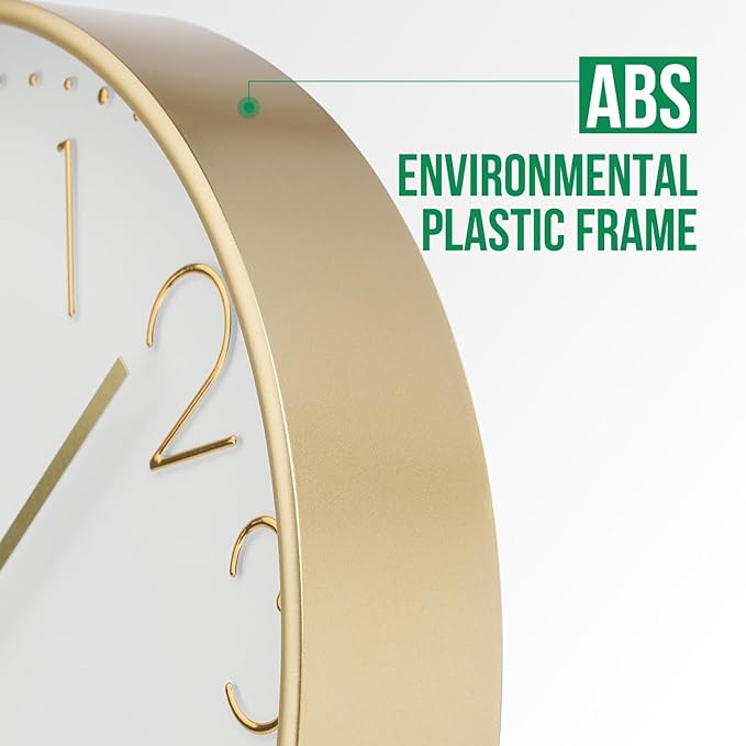 Wall Clock 12 Inch Non-Ticking Silent Modern Simple Style Round Decor Clock Gold Stereoscopic Dial Quartz Wall Clocks for Home/Office/School/Living Room/Bedroom/Kitchen
