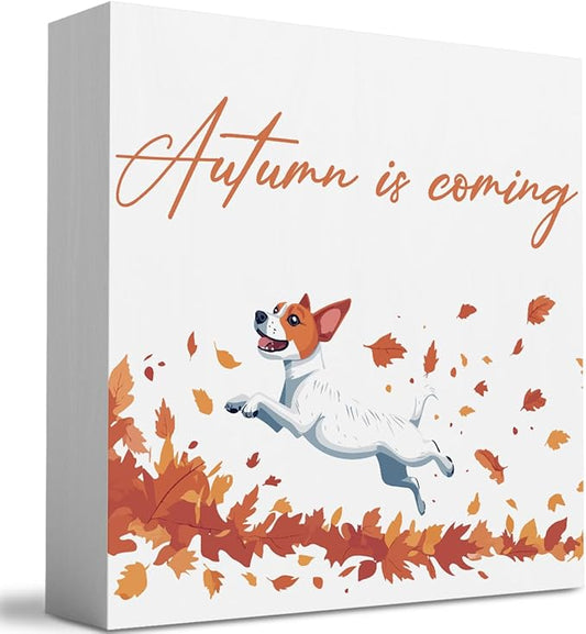 Fall Decorations for Home Cute Fall Dog Decor Autumn is Coming Thanksgiving Decorations for Table Autumn Dog Lover Gifts 5 x 5 inches（Tub 2515）