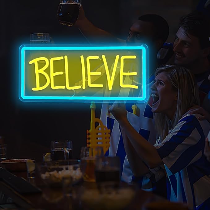 Ted Believe Lasso Neon Sign for Bedroom Dimmable Neon Light Signs Believe Neon Led Signs for Wall Decor Living Room Bar Pub Game Room Classroom Christmas Party Gift