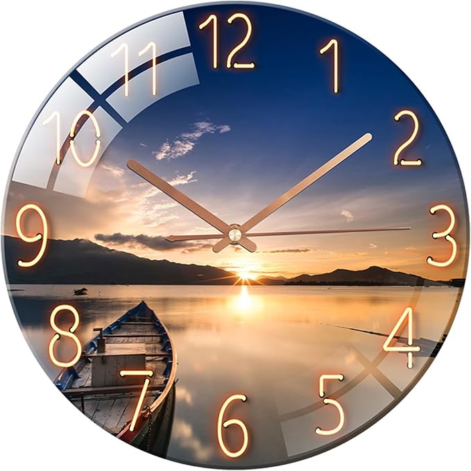 Ergocar Glass Wall Clock Silent Scanning Mechanical Round Glass Wall Clock, Suitable for Living Room, Kitchen, Office.