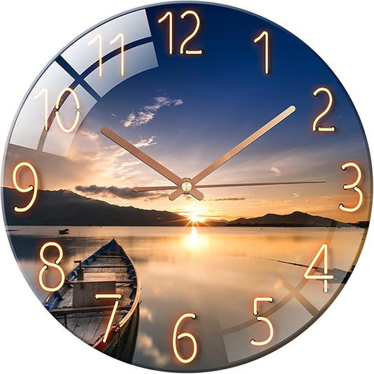 Ergocar Glass Wall Clock Silent Scanning Mechanical Round Glass Wall Clock, Suitable for Living Room, Kitchen, Office.