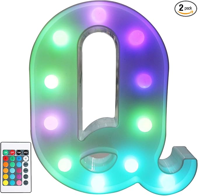 Pooqla Colorful LED Marquee Letter Lights with Remote – Light Up Marquee Signs – Party Bar Letters with Lights Decorations for The Home - Multicolor Q
