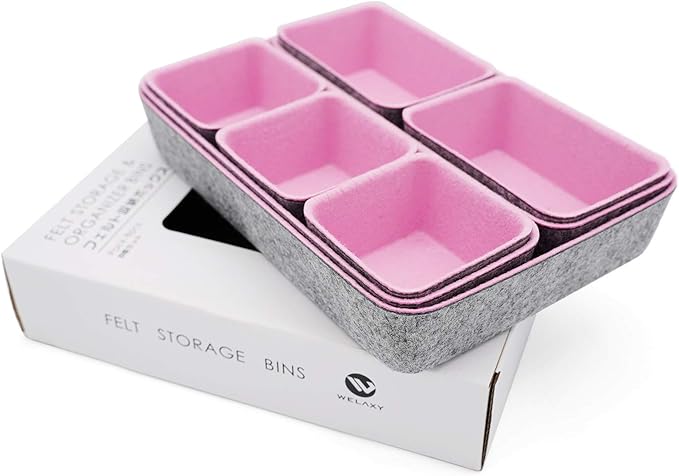 Welaxy desk drawer organizers tray dividers felt storage box bin for office suppliers makeup crafts pens decluttering 8-piece back to school solution (Light pink)