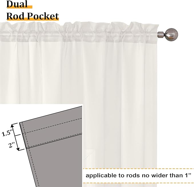 Aiyufeng 2 Pack Ivory Sheer Curtain 84 Inches Long, Light Filtering Airy Voile Drapes for Living Room, Patio, Sliding Door, Each 40" W x 84" L