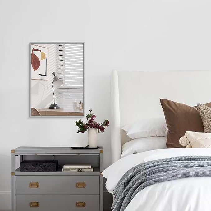 AAZZKANG Grey Wall Mirror Decorative Metal Framed Mirrors 26"x18" Modern for Bedroom Bathroom Dressing Room Home Decor Rectangular Large