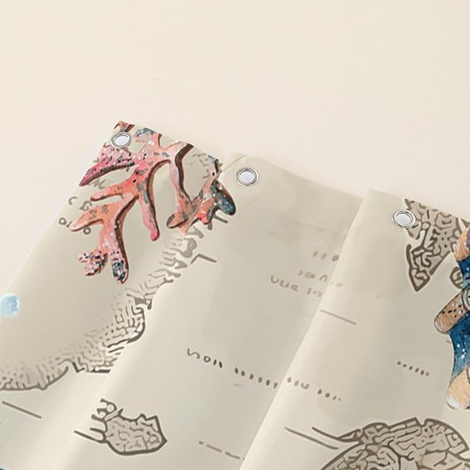 AILONEN Sea Turtle Shower Curtain, Retro World Map Voyage Coast Ocean Bath Curtain,Sea Turtle Bathroom Curtain Decor,Boys Adults Polyester Waterproof 36" W*72" H Shower Curtain, Hooks