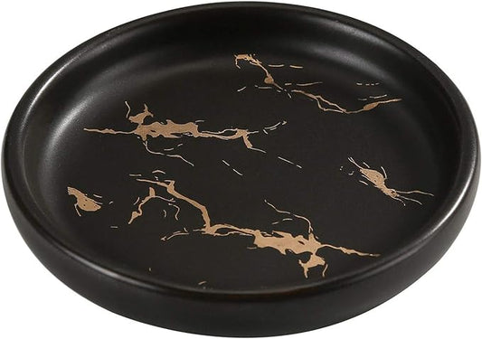 Ceramic Soap Dish Tray Holder for Bathroom or Kitchen,Jewelry Tray,Trinket Plate,Home Décor,Elegant Black Color