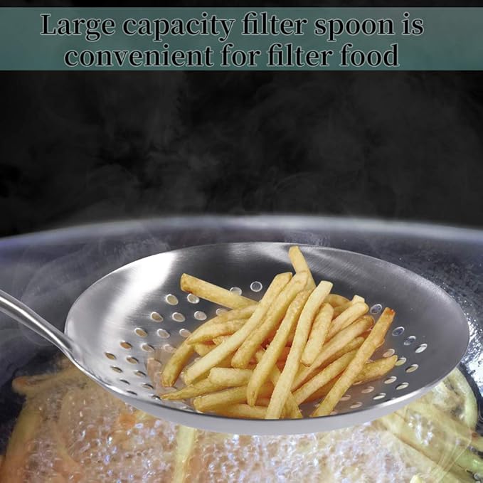 Newness Slotted Spoon, [Rustproof, Integral Forming, Durable] 304 Stainless Steel Widen Skimmer with Vacuum Ergonomic Handle, Comfortable Grip Design Strainer Ladle for Kitchen, 16.93 Inches