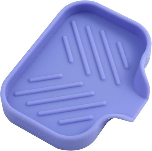 Silicone Bathroom Soap Dishes with Drain Spout-Bathroom and Kitchen Sink Organizer,Sponge Holder,Dish Soap Tray,Perfect for Dispenser,Scrubber,Bottle on Sink or Counter-Light Purple 4.9"×3.2"