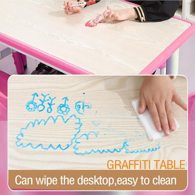 Kids Table and 6 Chair Set - Height Adjustable, Multifunctional Desk, Ergonomically Designed Chairs, Max 300lbs, for Ages 2-10, Classroom, Daycares, Home