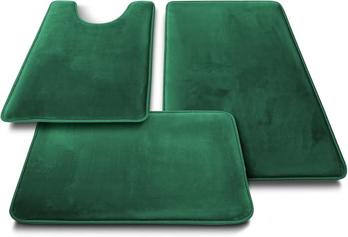 Clara Clark 2 Piece Bathroom Rugs Bath Mat Set, Velvet Memory Foam Bath Mats for Bathroom - Non-Slip, PVC Backing Bath Rugs, Washable - Dries Quickly, Hunter Green