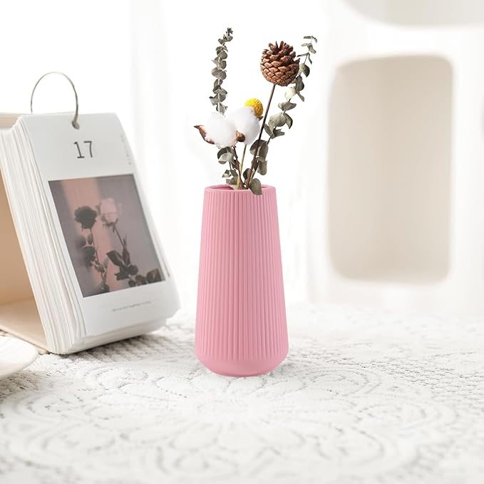 All Pink Ceramic Vase, GUKJOB Small Cute Flower Vase for Pampas Grass, Home, Living Room, Dining Table, Farmhouse, Office Decor, Bedroom, Table, and Kitchen Shelf (All Pink)