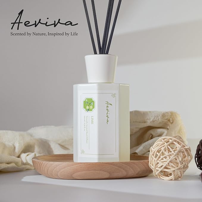 Reed Diffuser Set, Lime Scented Oil Diffuser, 6.76 fl oz (200 ml) Home Fragrance Diffuser with Reed Sticks, Air Fresheners for Home, Bathroom Shelf Decor
