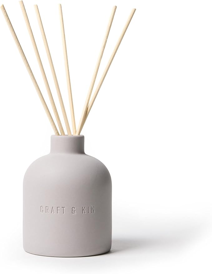 Craft & Kin Reed Diffuser Set - Rose & Oud, Reed Diffusers for Home with Fragrance Sticks - The Earthenware Collection, 6.7oz Alcohol-Free, Essential Oils
