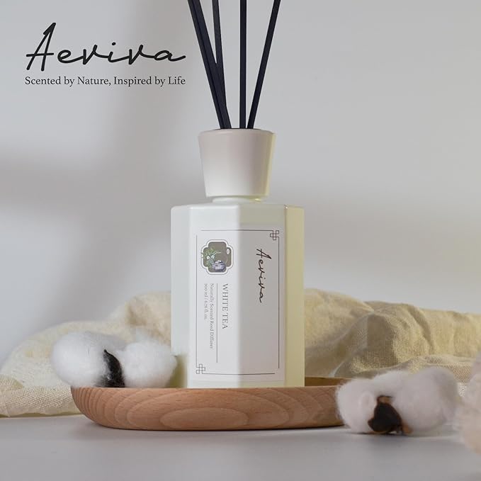 Reed Diffuser Set, 6.76 fl oz White Tea Scented Oil Diffuser, Home Fragrance with Reed Sticks for Bedroom, Office, Bathroom Shelf Decor & Gifts