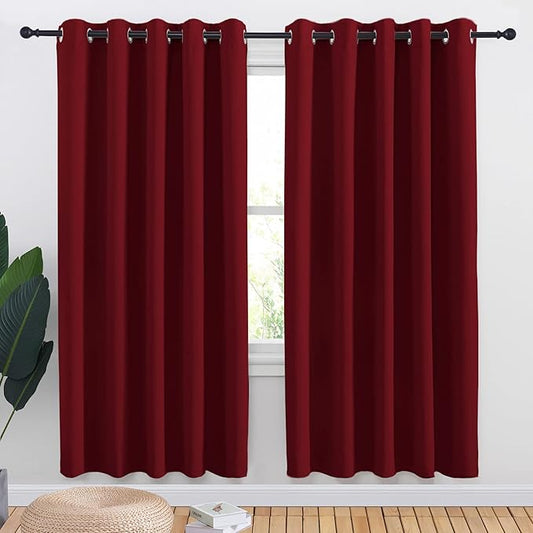 NICETOWN Christmas Burgundy Bedroom Curtains Blackout Draperies, Home Decorations Thermal Insulated Solid Grommet Top Blackout Drapes for Cafe (One Pair, 70 x 72-inch)