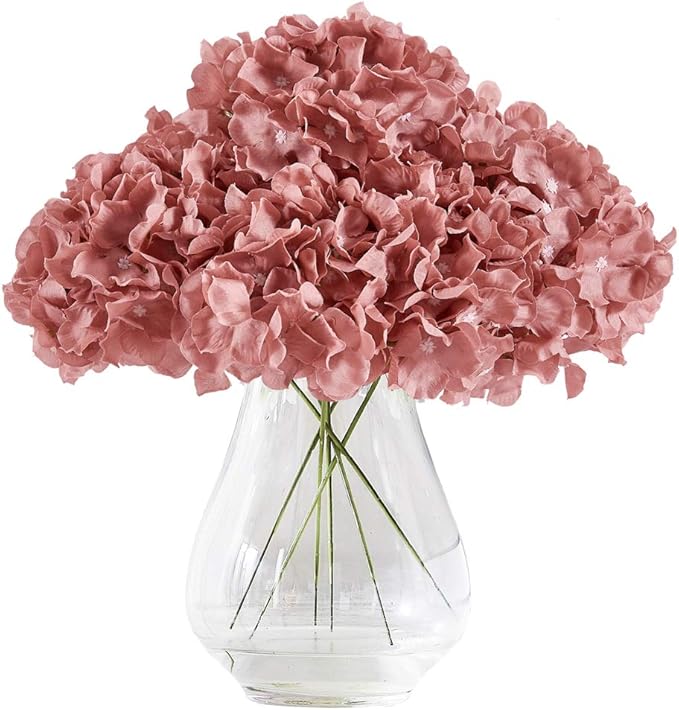 Hydrangea Silk Flower Heads 10 Dusty Rose Artificial Hydrangea Silk Flowers Head for Wedding Centerpieces Bouquets DIY Floral Decor Home Decoration with Long Stems.