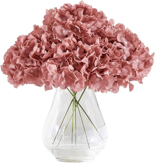 Hydrangea Silk Flower Heads 10 Dusty Rose Artificial Hydrangea Silk Flowers Head for Wedding Centerpieces Bouquets DIY Floral Decor Home Decoration with Long Stems.