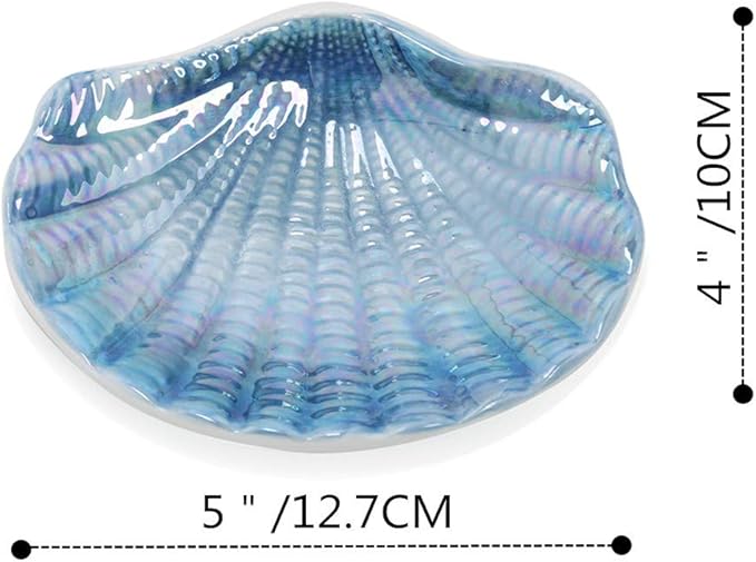 Ceramic Ocean Seashell Soap Dish, for Bathroom,Tub and Kitchen Sink-Blue