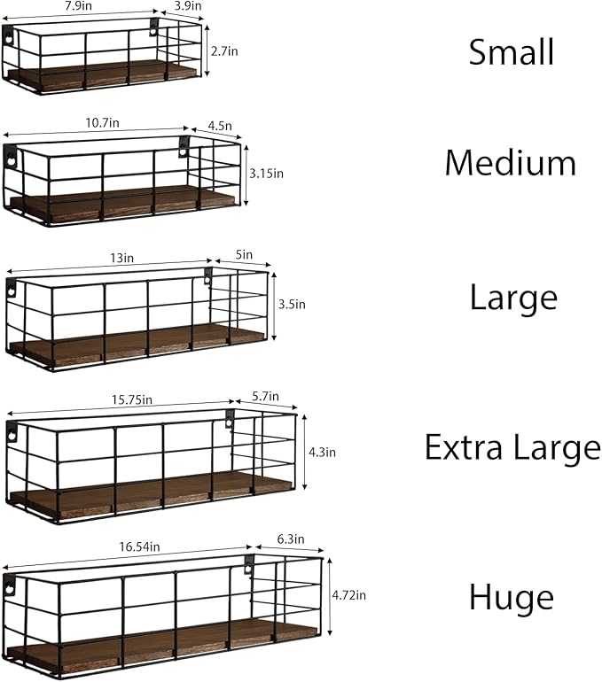 Fixwal Hanging Floating Shelves, 5 Sets of Wall Mounted Shelves for Wall Storage, Wall Shelf for Bathroom, Living Room, Bedroom, Kitchen(Carbon Black)