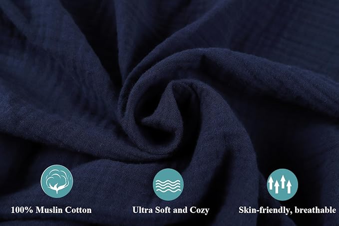Muslin Mini Crib Sheets 38 x 24 Fitted Portable/Mini-Crib Sheet for Baby Boys and Girl Soft 100% Cotton Grey & Navy
