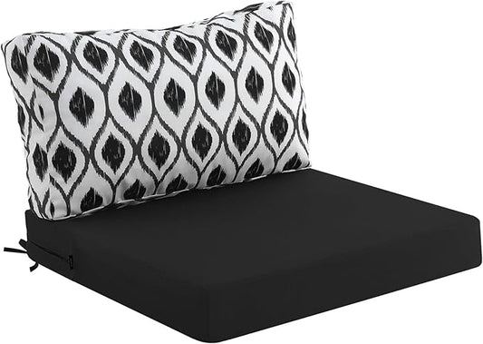 idee-home Outdoor Cushions for Patio Furniture, Outdoor Seat Cushion, Waterproof Hampton Bay Deep Seat Replacement Couch Chair Cushions for Garden Lawn Backyard Deck, 26.5 x 26.5 Black Pattern
