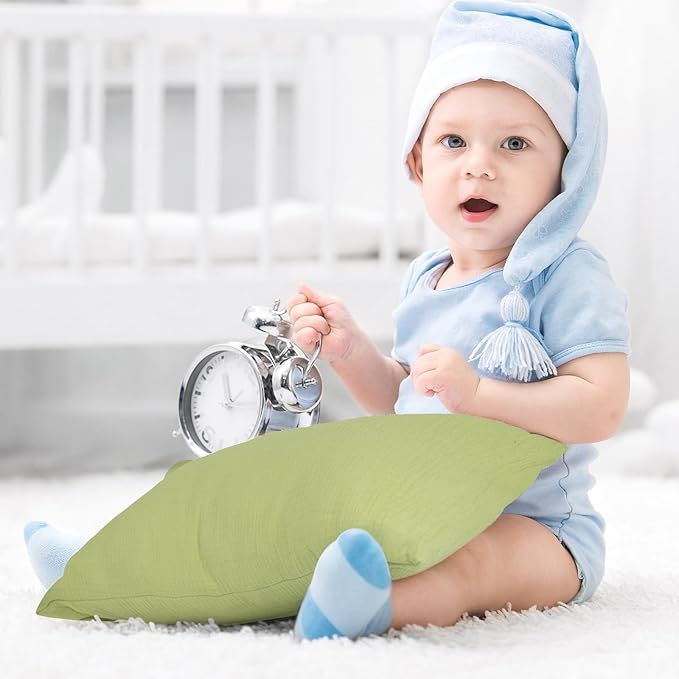 Organic Cotton Muslin Mini Pillowcases with Envelope Design,2 Pack Ultra Breathable Kids Toddler Pillowcases for Boys and Girls- 13 x 18 inches (Green)