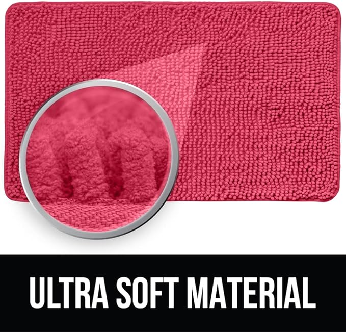 KANGAROO Bathroom Rugs, Chenille Soft Absorbent Bath Rug, Shaggy Shower Mat, Quick Dry Machine Wash Bathmat, Plush Carpet Mats for Tub, Bathtub and Room Home Decor Accessories, 42x24, Hot Pink