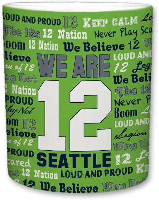 Sweet Gisele | City of Seattle Mug | Ceramic Coffee Cup | Printed Text Theme | Area Landmarks | Cute Green & White Detailing | Great Novelty Gift | 11 Fl. Oz