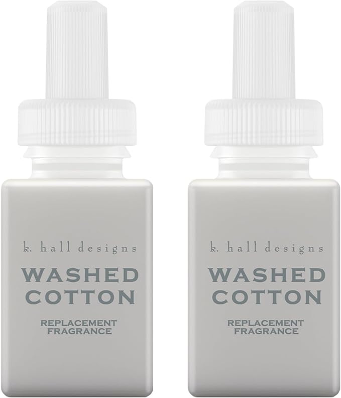 Pura & K. Hall Designs Home Scent Refill - Smart Home Air Diffuser - Up to 120-Hours of Premium Fragrance per Refill - Household Essential - Clean Diffuser Fragrance - 2 Pack, Washed Cotton