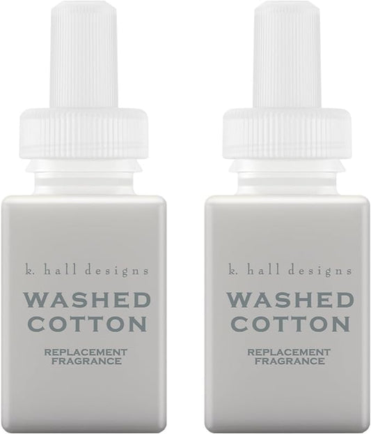 Pura & K. Hall Designs Home Scent Refill - Smart Home Air Diffuser - Up to 120-Hours of Premium Fragrance per Refill - Household Essential - Clean Diffuser Fragrance - 2 Pack, Washed Cotton