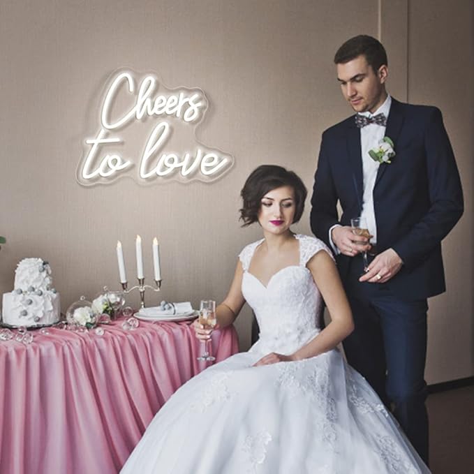 Cheers to Love Neon Sign for Wall Decor, Cheers to Love Led Sign with USB Supply for Bedroom Birthday Wedding Decor，White Led Signs 15.7x11.8 Inch