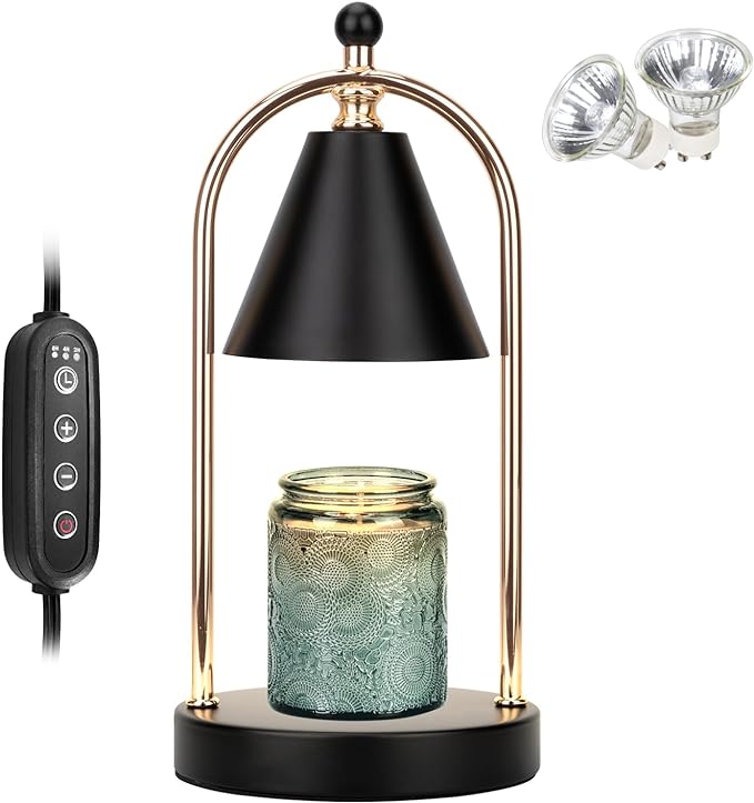 Soilsiu Candle Warmer Lamp with Timer, Electric Black Light for Bedroom, Dimmer Wax Melts Warmer for Candle Jars, Beside Lamp Gifts for Women Home Decor (2 Bulbs Included)