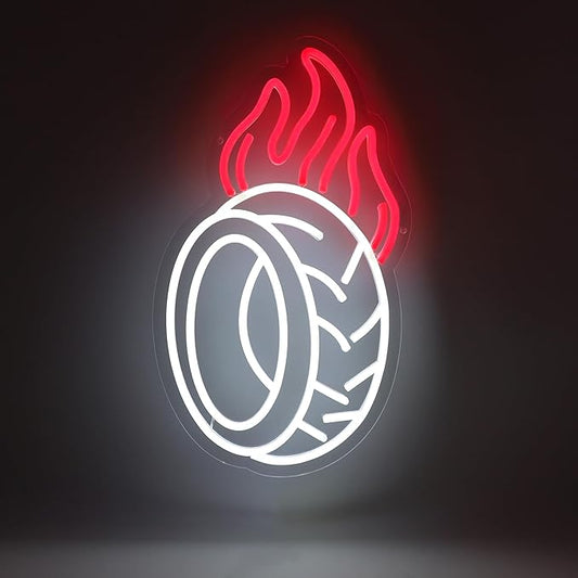 Car Wheel Neon Sign for Wall Decor, Dimmable LED Neon Light Sign for Car Repair Shop, Man Cave, Dad's Garage, Car Workshop