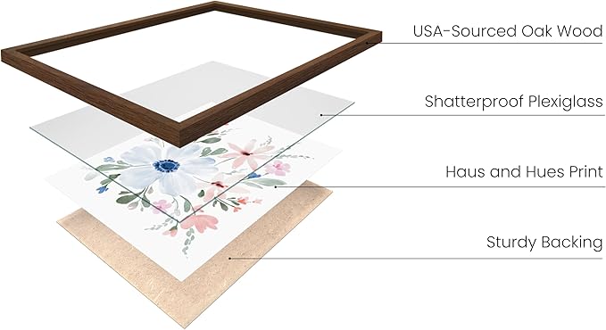 HAUS AND HUES Flower Wall Art - Set of 4 Framed Floral Paintings (8x10, Walnut Frame)