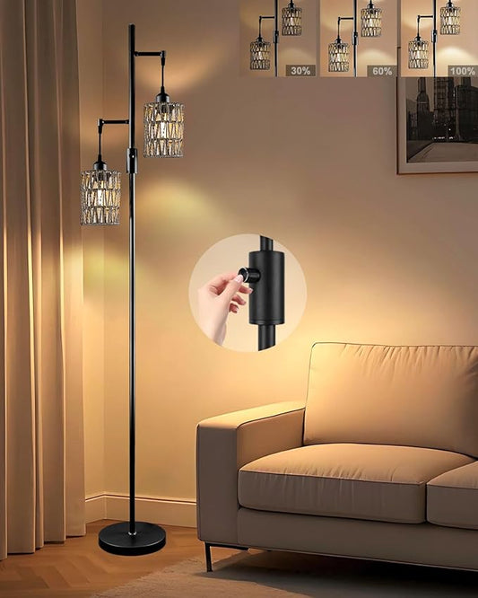 Lightdot 65" Dimmable Floor Lamp for Living Room, Industrial 2-Light Tree Floor Lamp with Black Rattan Cages, Bohemian Tall Standing Lamps, Modern Floor Lighting for Bedroom Office, E26 Base