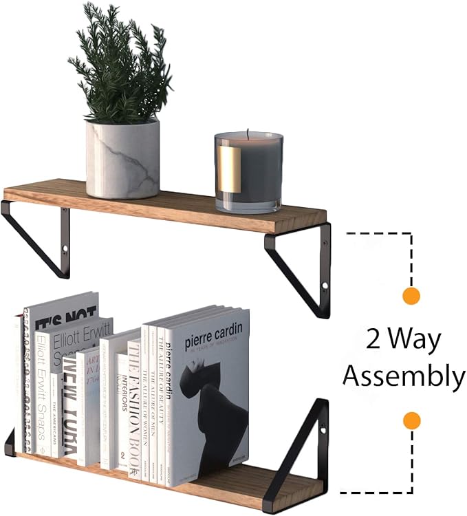 Wallniture Ponza 24" Floating Bookshelf, Wood Floating Shelves for Wall Storage, Rustic Wall Shelves for Bedroom, Living Room, Bathroom, Kitchen Set of 5