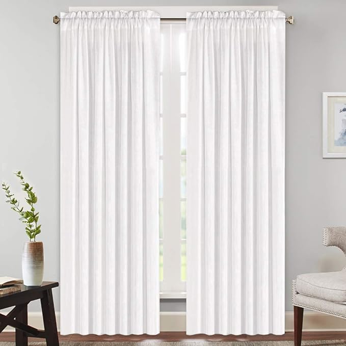 PrinceDeco Linen Curtains for Bedroom Living Room, Light Filtering Farmhouse Curtains 84 inches Long 2 Panels Set Burlap Look Farmhouse Country Decor(Off White, 52" W x 84" L)