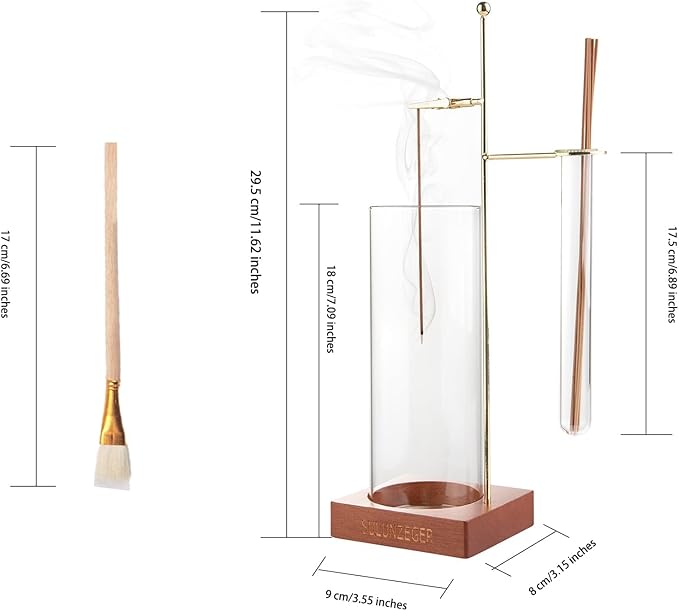 Incense Holder for Stick, Glass Insence Burner for Sticks with Removable Anti Ash Catcher & Storage Tube, Wood Cones Holders Stand with Ash Brush, Yoga Spa Madiation Relaxation, Home Decor
