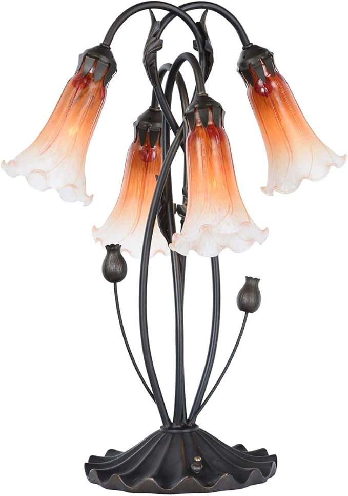 Bieye L10699 Lily Flower Blown Glass Accent Table Lamp for Living Room Bedroom Decoration (4-Light, Orange)