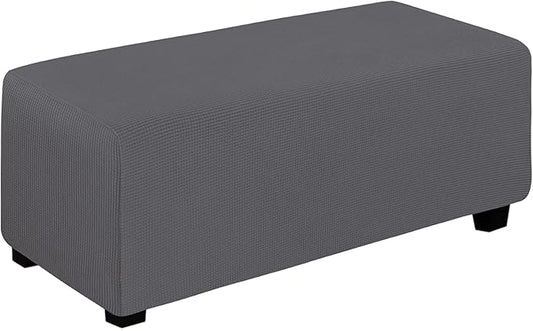 Easy-Going Stretch Ottoman Cover Folding Storage Stool Furniture Protector Soft Rectangle slipcover with Elastic Bottom(Ottoman X-Large,Grey)