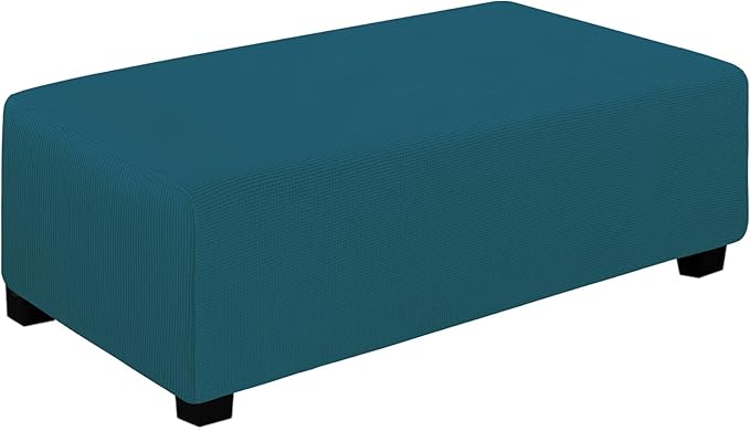 Easy-Going Stretch Ottoman Cover Folding Storage Stool Furniture Protector Soft Rectangle Slipcover with Elastic Bottom (Ottoman XX-Large, Peacock Blue)